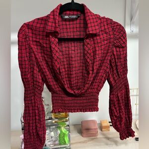 Zara Red Checkered Blouse